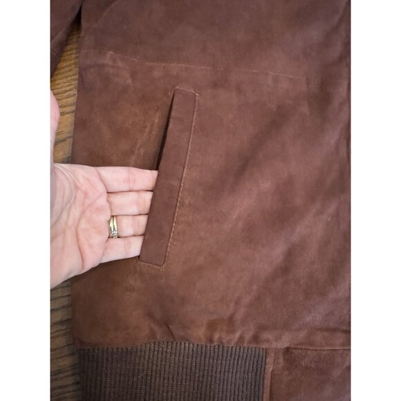 Vintage Suede Leather Rich Brown Bomber Jacket Men's L Coat - Picture 10 of 16